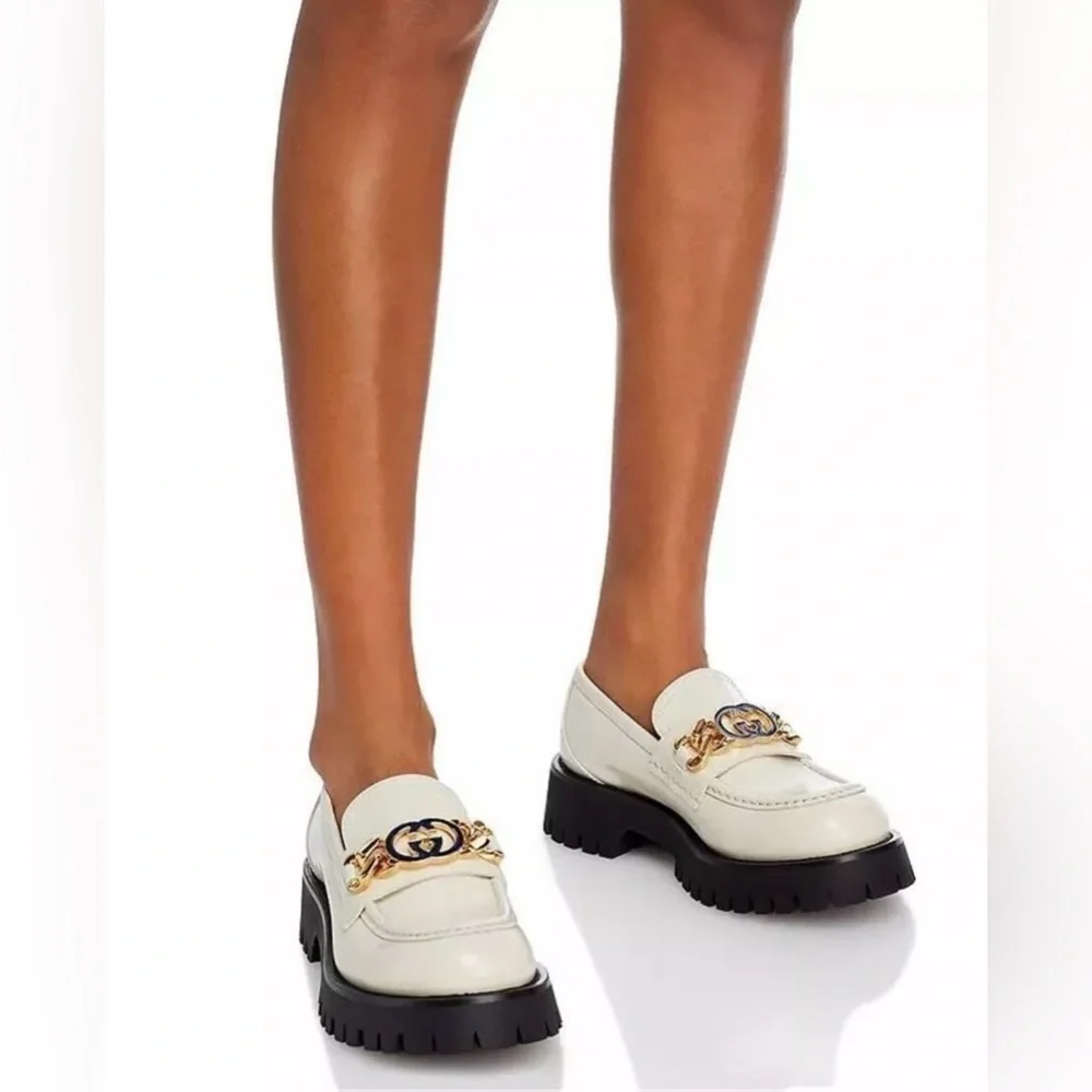 Gucci Jeanne GG Logo Chain Cordovan Lux Moc Toe Platform Loafers Size EU 40 - Picture 12 of 13